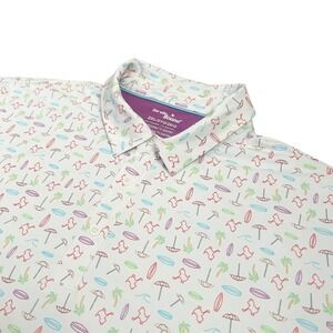 Birdie Bound Mens 2XL Golf Polo Shirt White Tropical‎ Surfboard Palm Tree Print